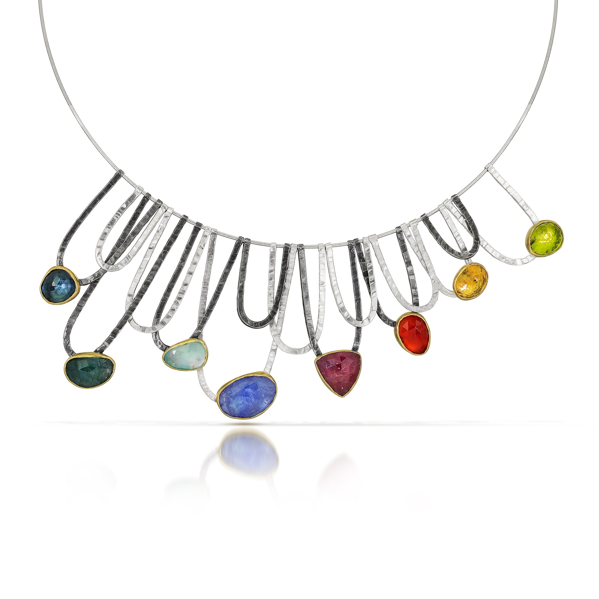 Cirque "Rainbow" - Sterling, 18k gold, gemstones necklace