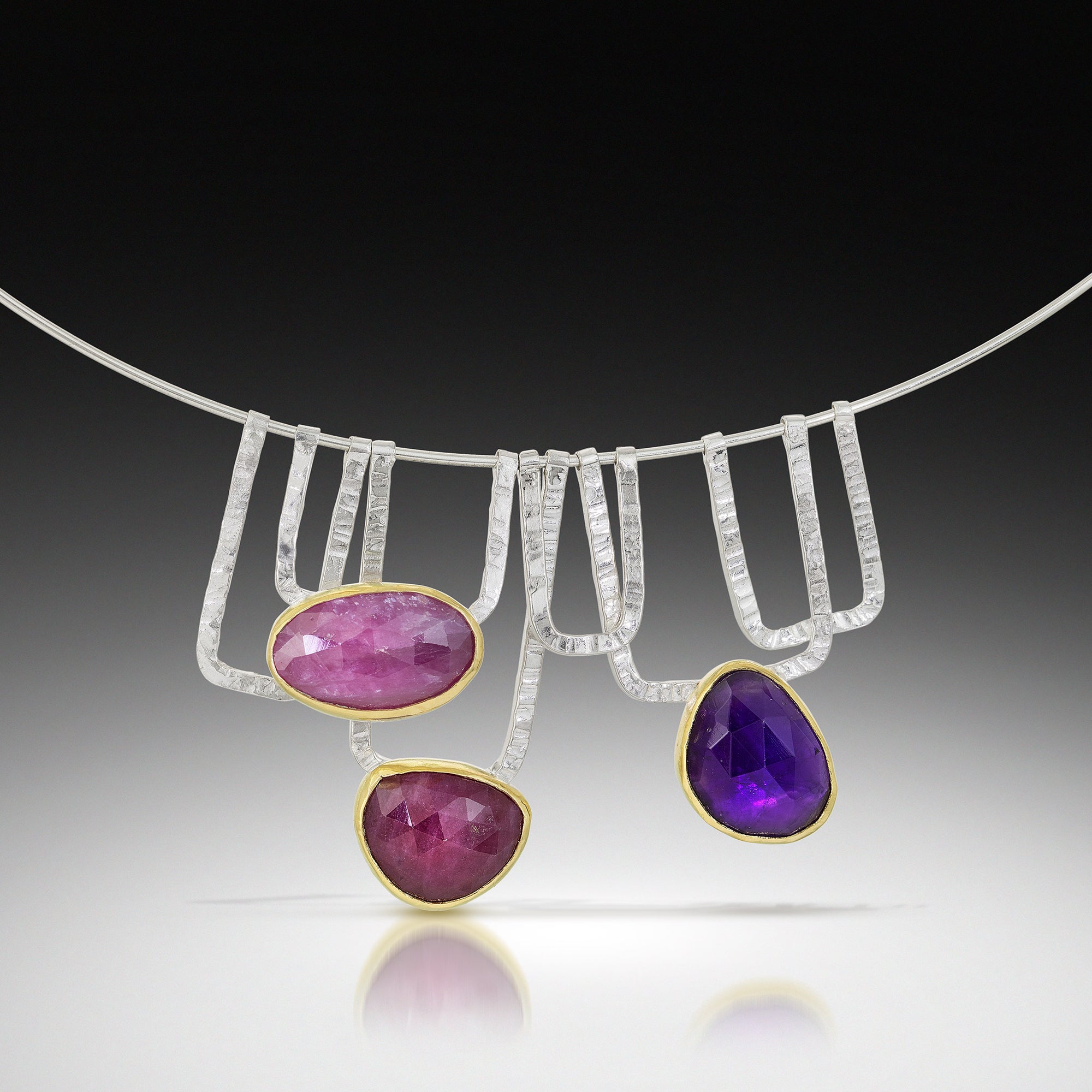 Cirque Trapeze Necklace in Purples - Sterling and 18k gold w/ Pink Sapphire, Ruby, Amethyst