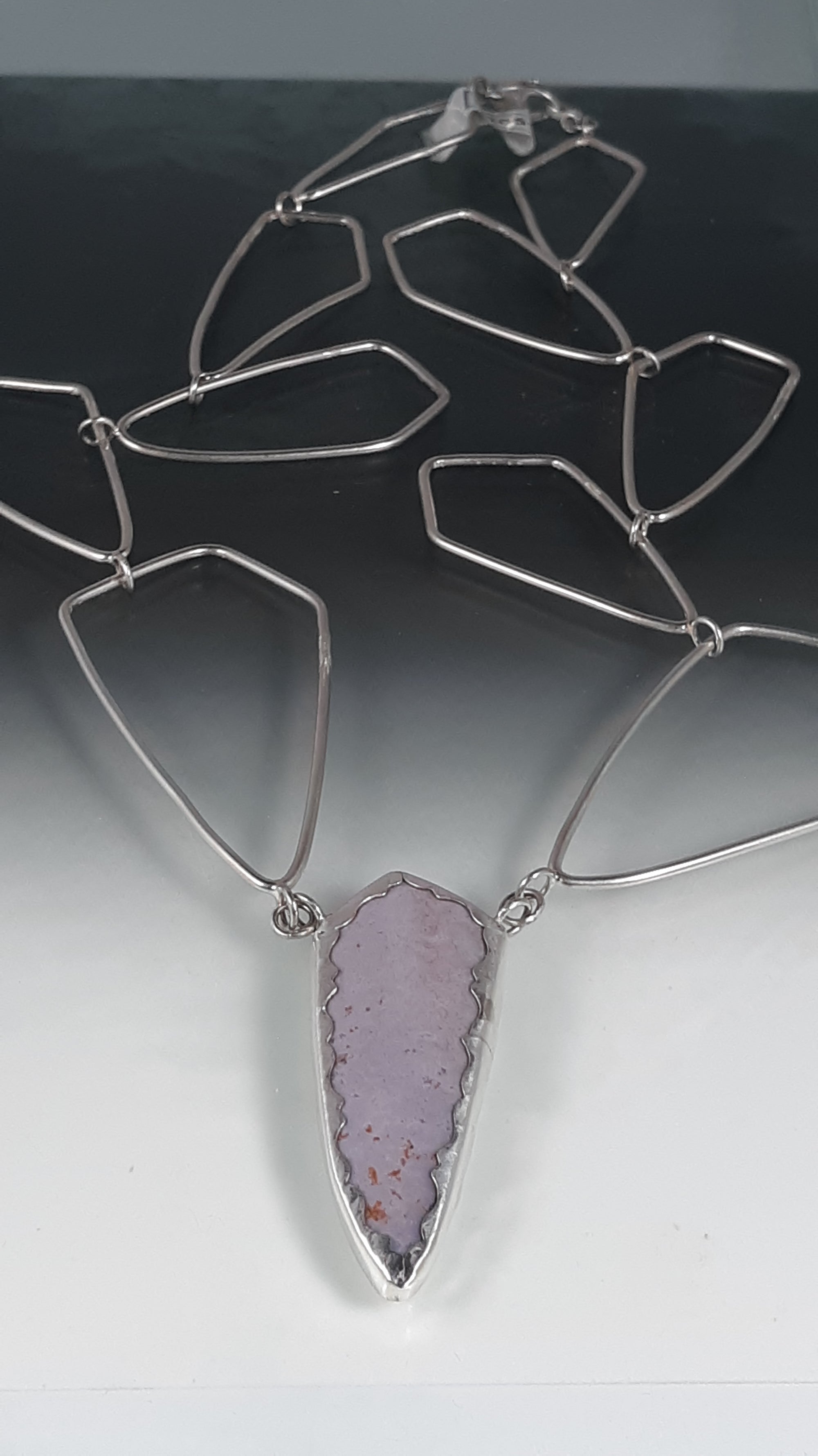 "Simplicity #2" - Abstract Light Purple Lavender Stone Pendant on Marquis Sterling Link Chain