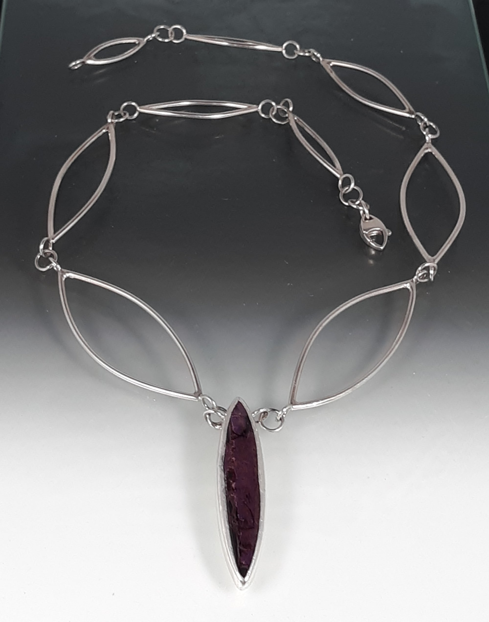 "Simplicity #1" - Marquis Dark Purple Sugilite Pendant on Marquis Sterling Link Chain