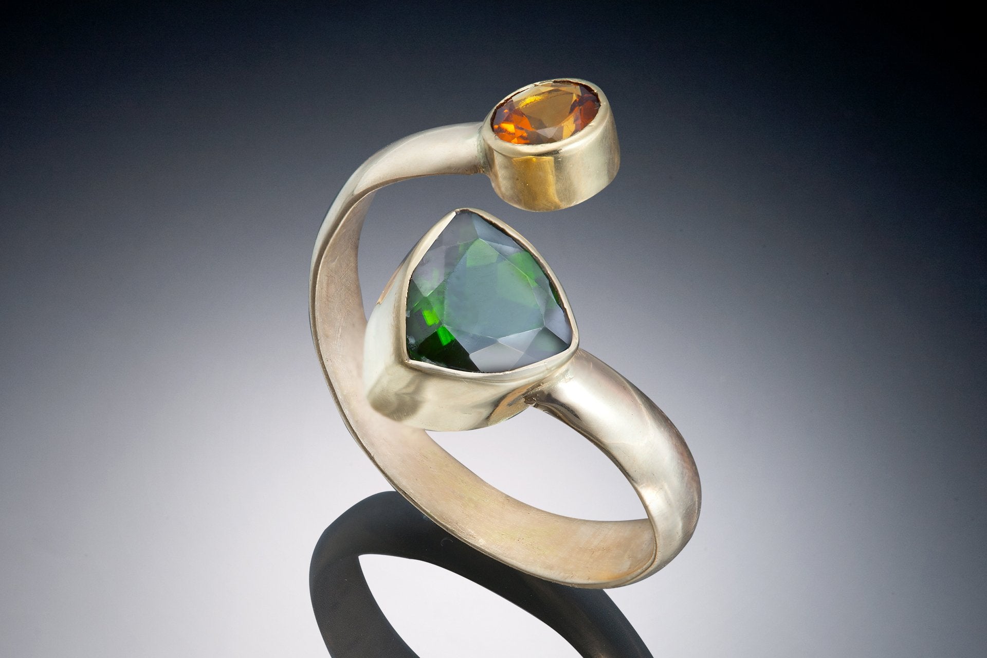 14k Rose,18k Yellow Gold Ring w Citrine/Chrome Diopside