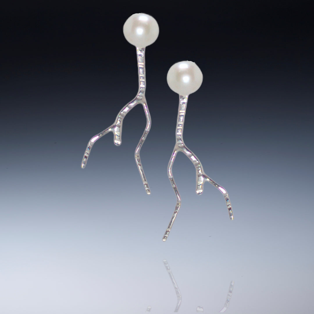 Lightning Earrings - Short w, White Pearls - Post