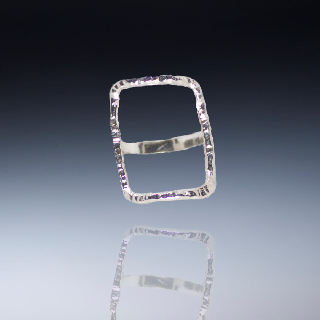Hammered open rectangle on sterling ring band (all sizes made to order)