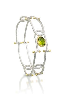 Cirque "Swings" - Hinged Bracelet - Sterling, 18k gold, rose cut gemstone