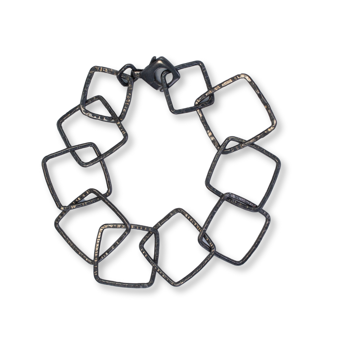 Sterling Silver Hammered Heavy Squares Bracelet - Blackened