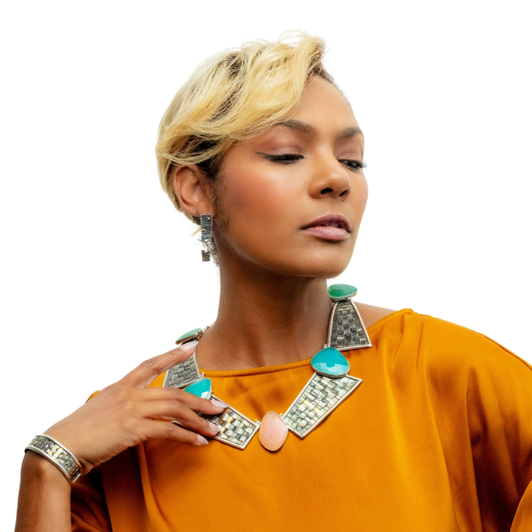 "Suneirein" - Sterling and fine silver, 22k gold bimetal, 18k gold, chalcedony