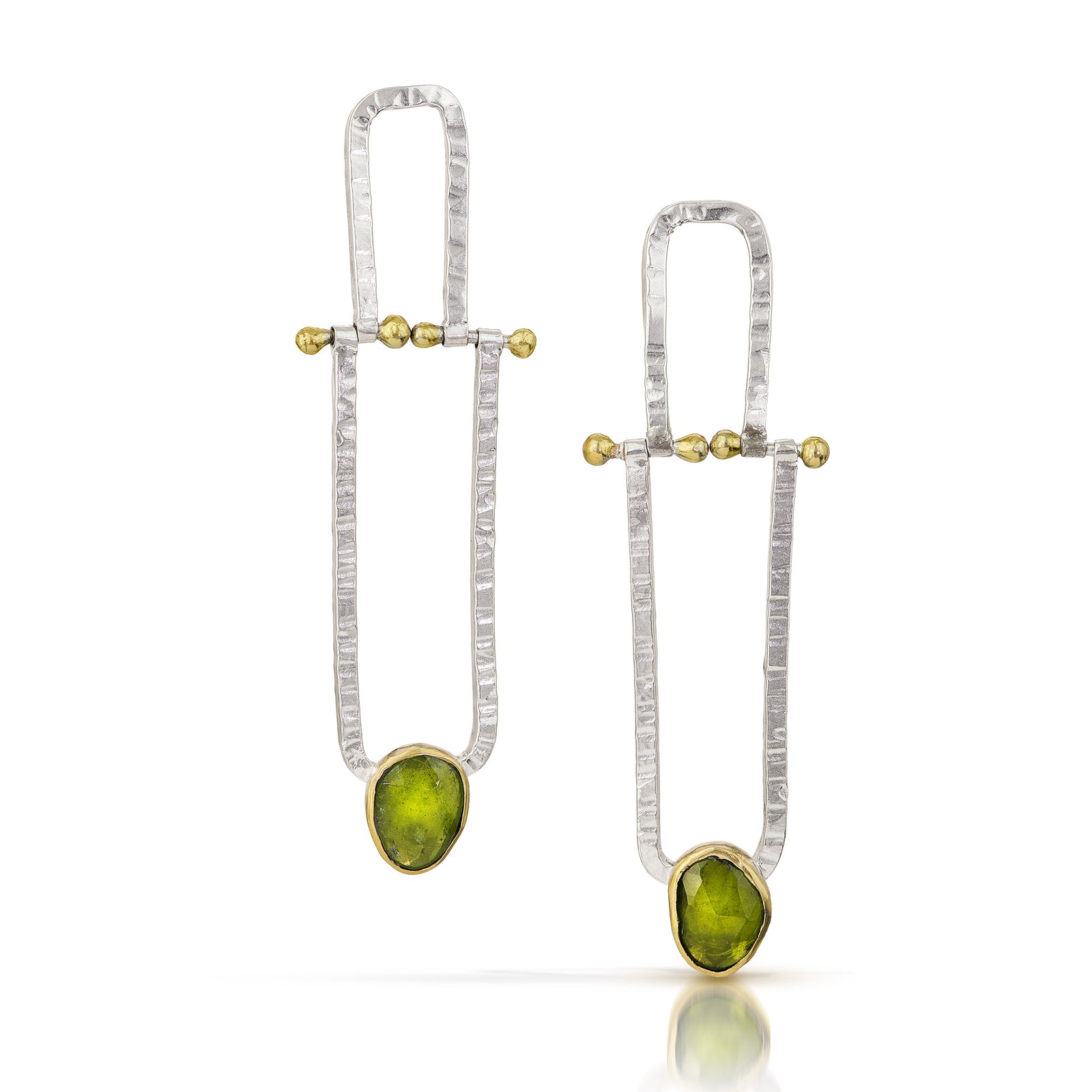 Cirque "Trapezes" Earrings - Sterling silver, 18k gold, peridot