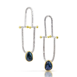 Cirque - "Swings" Earrings - silver, 18k gold, London Blue Topaz