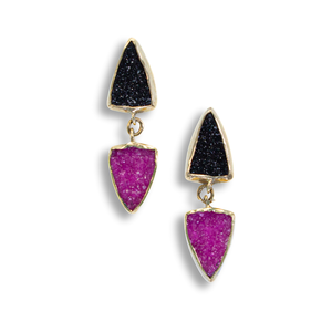 Cobalto Calcite (pink) & Black Quartz druzy in 18k,SS Earrings
