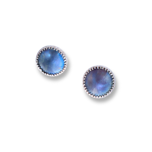 Blue/purple titanium dome posts in delicate sterling bezel