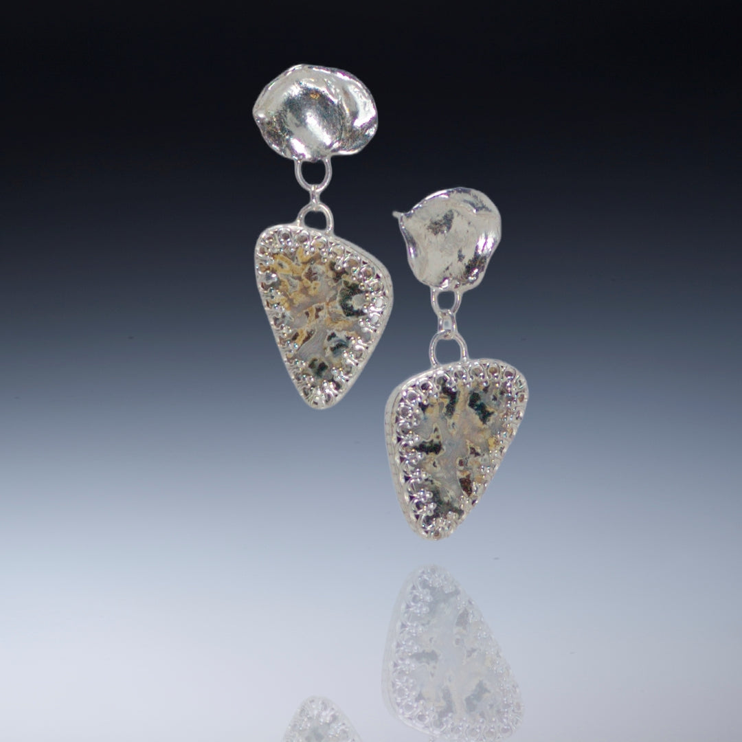 Sterling, fine silver yellow-grey Jasper Triangles in Decorative Bezels