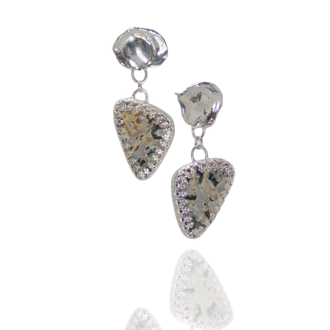 Sterling, fine silver yellow-grey Jasper Triangles in Decorative Bezels
