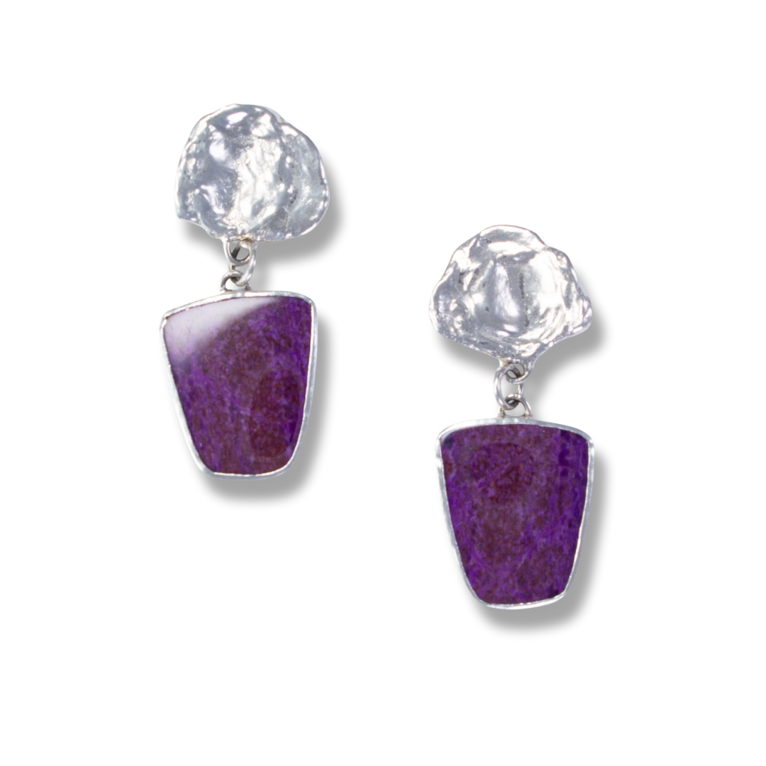 Sterling,fine silver rounded rectangle of sugilite