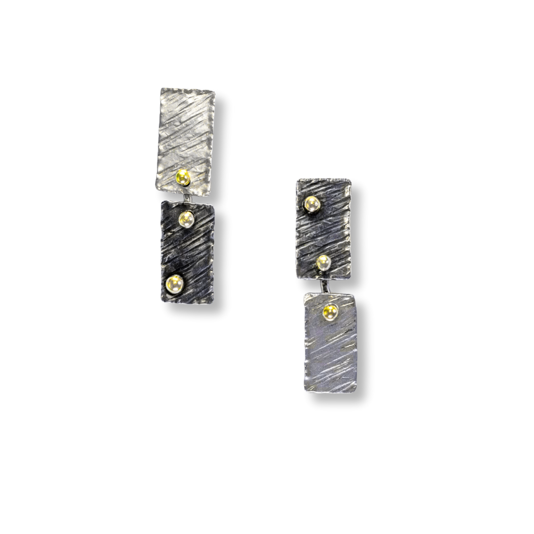 Singularity Dangle Earrings - two-up rectangles w/ 18k gold detail