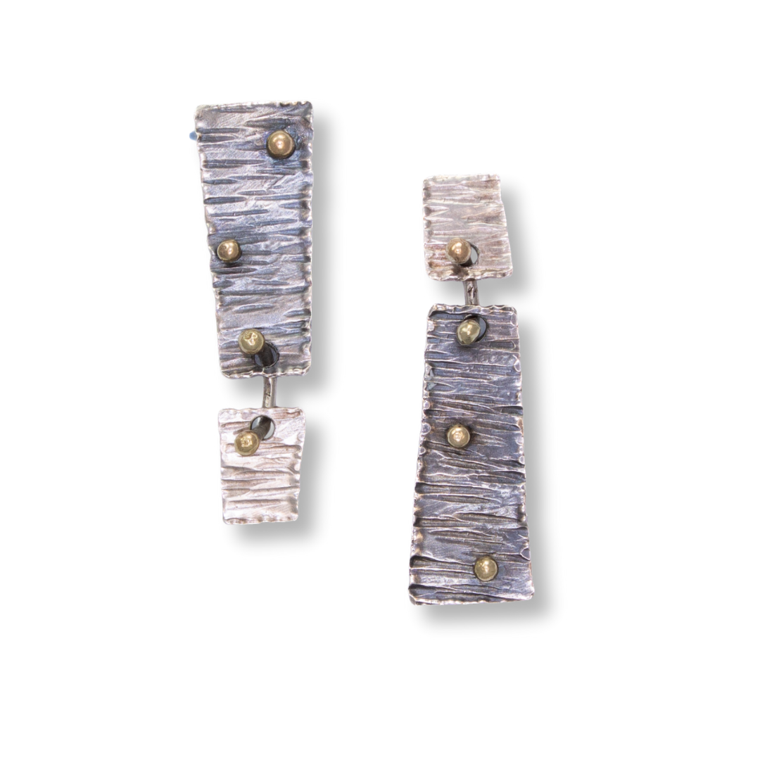Singularity Dangle Earrings - Exclamation shape - silver w/ gold
