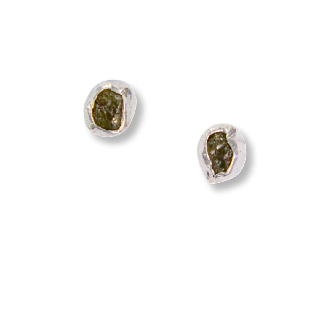 Raw sapphire studs in sterling/fine silver