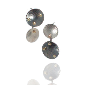 Entropy Dangle Earrings - Lg/Small Rounds - silver w/ gold