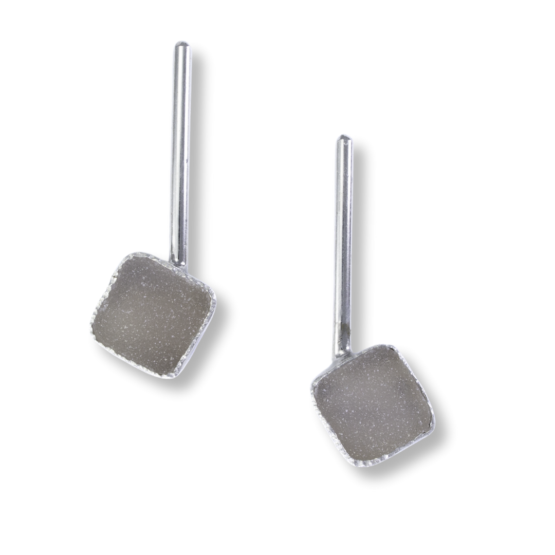 Medium Sterling, fine silver, drusy - medium white squares