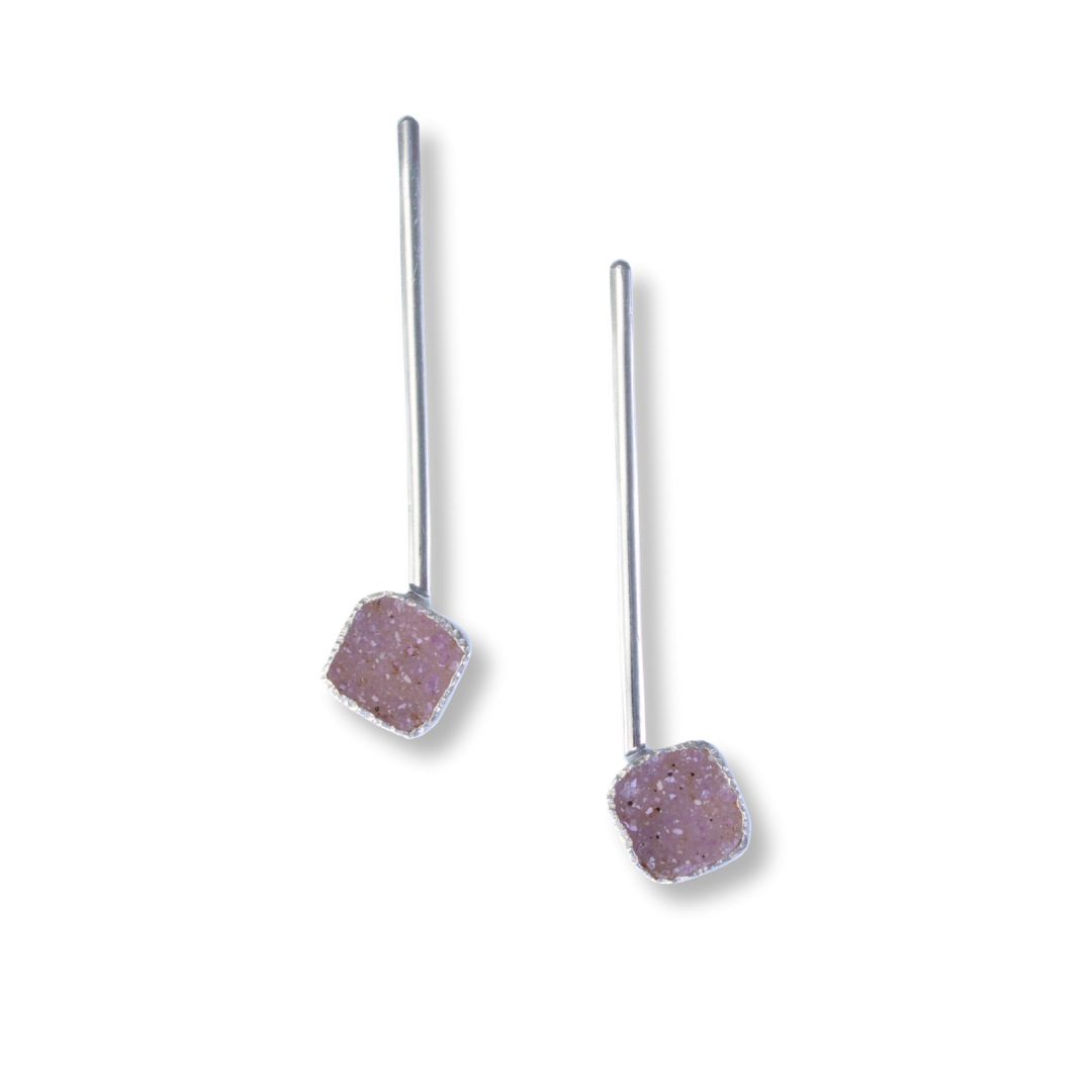 Medium Sterling, fine silver, drusy - small amethyst squares