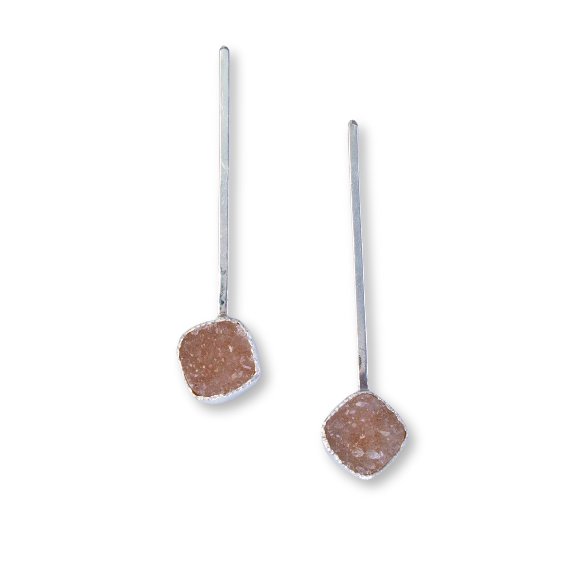 Long Sterling, fine silver, drusy - small orange/beige squares