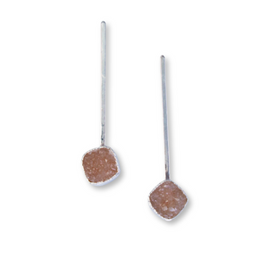 Long Sterling, fine silver, drusy - small orange/beige squares