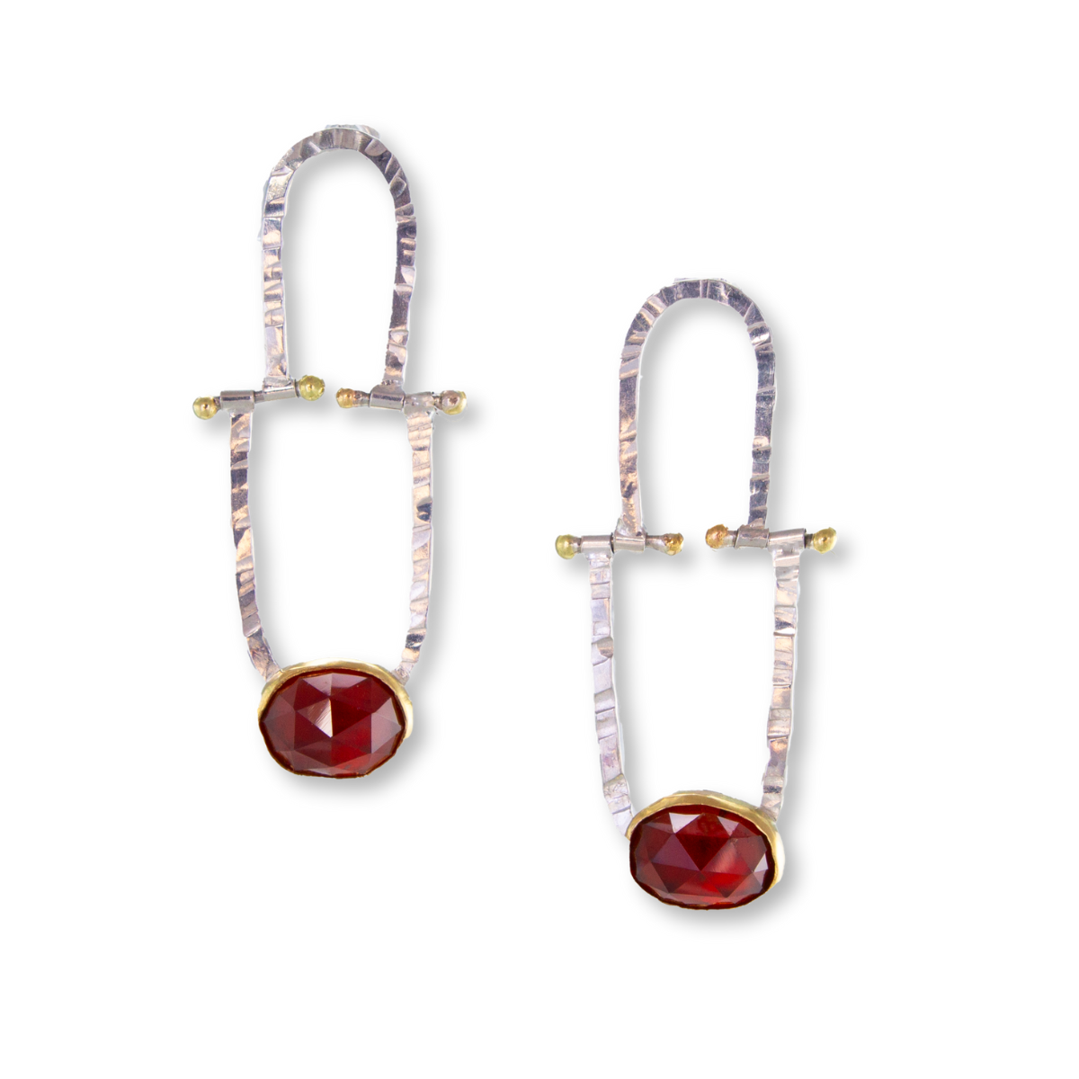 Cirque Trapeze Earrings - Sterling Silver with garnet in 18k gold bezel and detail