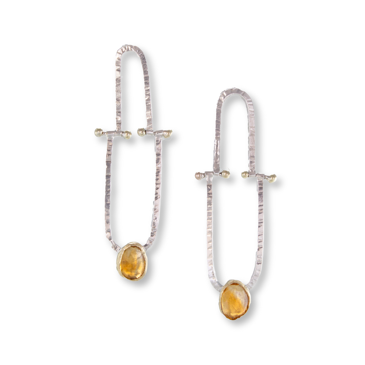 Cirque Trapeze Earrings - Sterling Silver with citrine in 18k gold bezel and detail