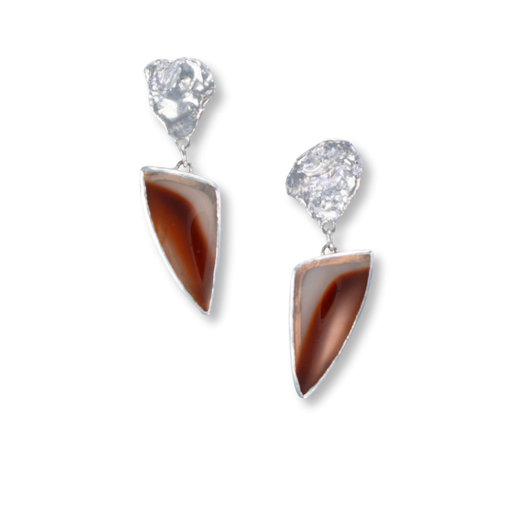 Sterling and fine silver long triangular montana agates on water cast posts