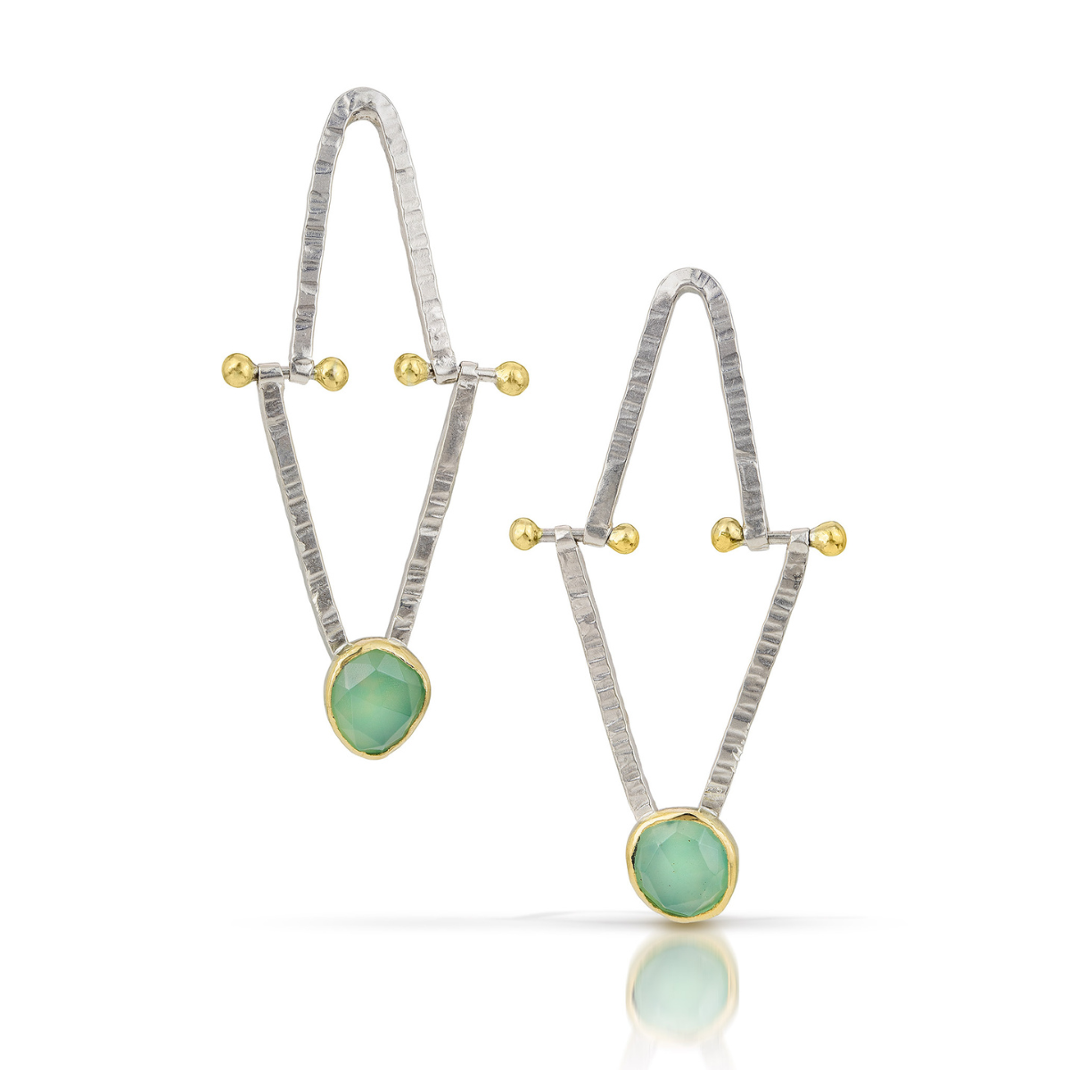 Cirque Triangle Earrings - Sterling Silver with Aquamarine gold bezel and detail