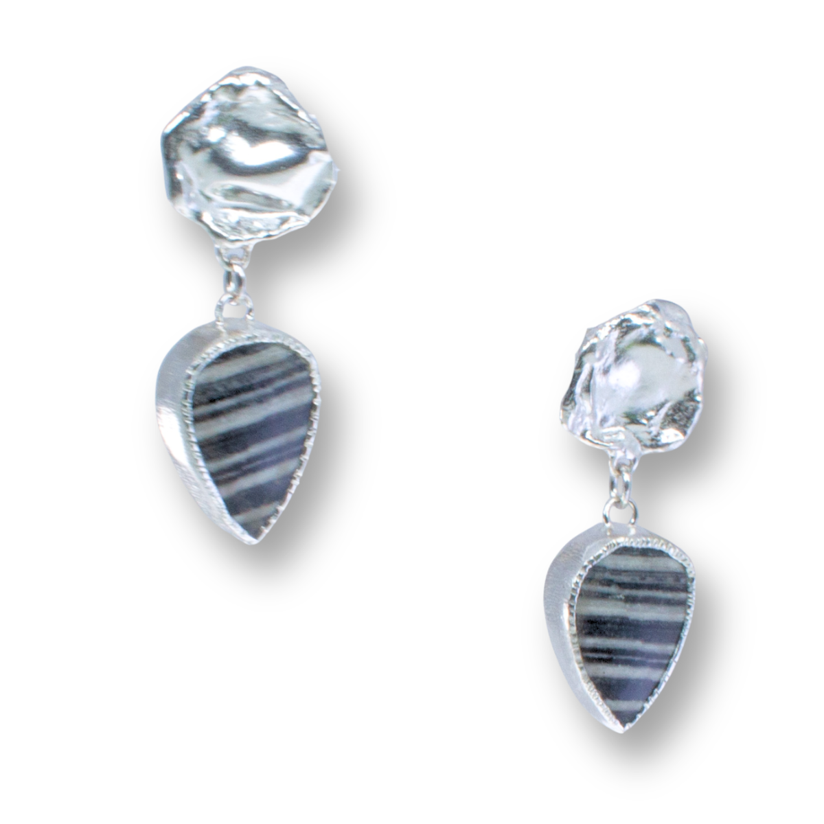Zebra Jasper Teardrop Earrings on Water Cast Posts