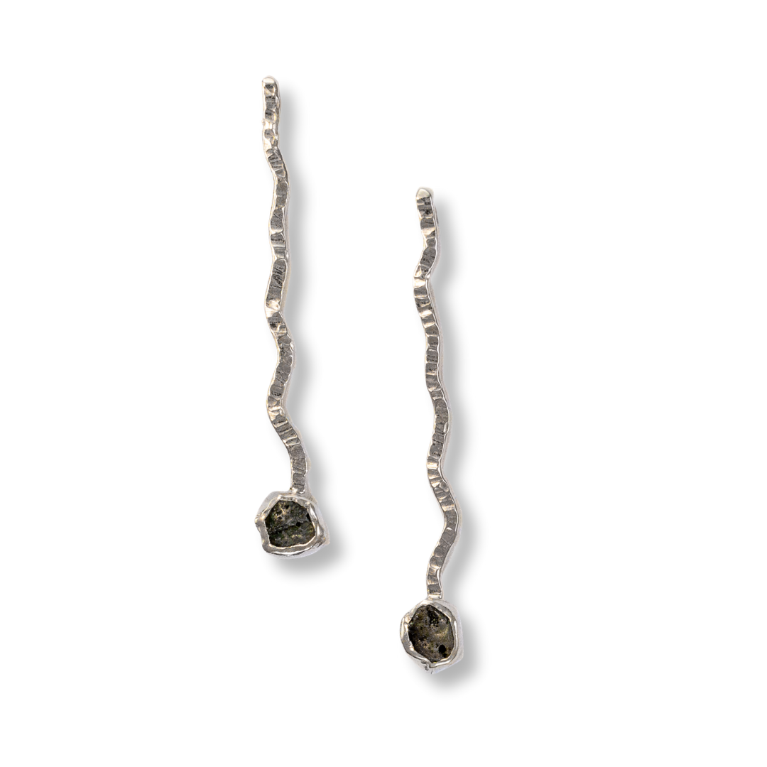 Hammered Sterling and Rough Sapphire Post Earrings