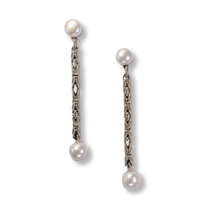 White pearl posts, pearls on byzantine chain
