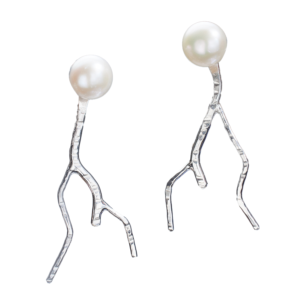 Lightning Earrings - Short w, White Pearls - Post