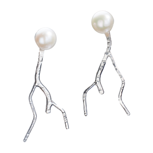 Lightning Earrings - Short w, White Pearls - Post
