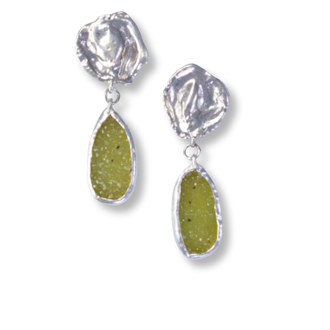 Sterling Silver & Yellow Drusy Quartz posts