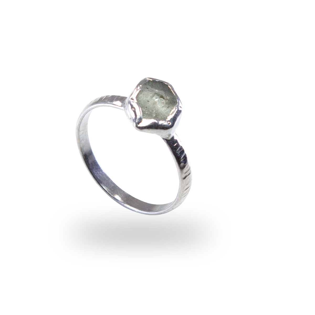 Sterling Hammered Band w/ Single Raw Sapphire