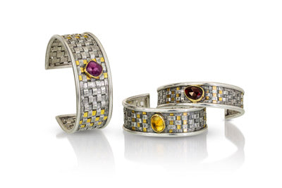 Weft Collection - Custom Narrow Simple Woven Cuff (various stones available)