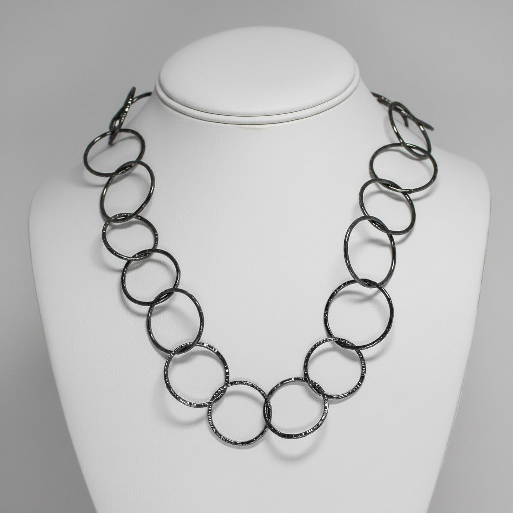 Hammered 20" Lg/Sm Circles Chain in Blackened Sterling