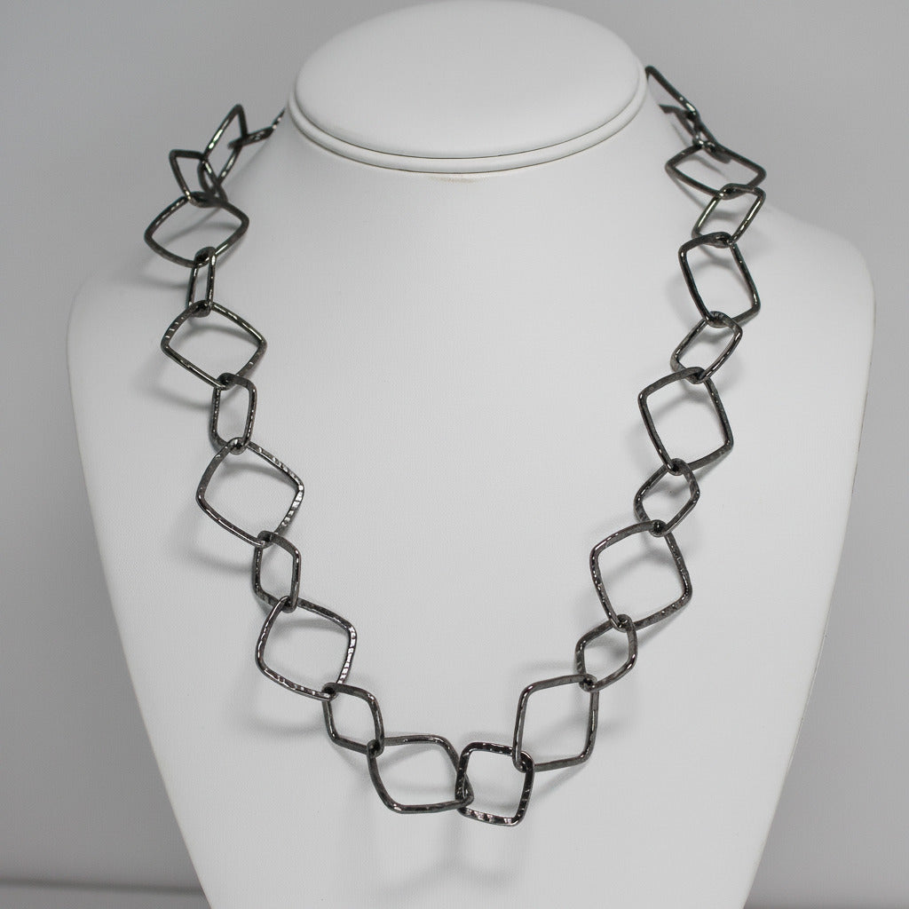 Hammered 20" Lg/Sm Squares Chain in Blackened Sterling