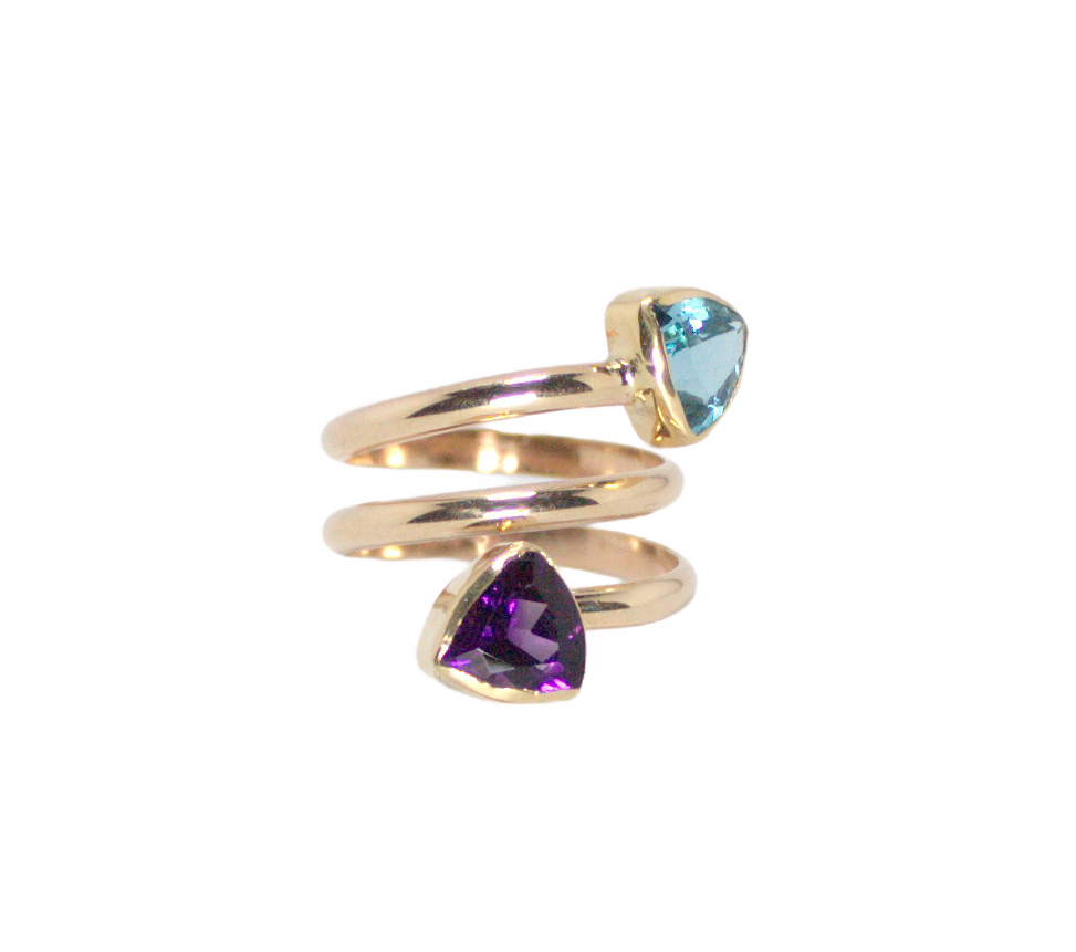 14k R,18k Y Gold Ring w Amethyst/Topaz Trillians