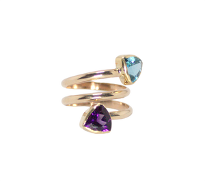 14k R,18k Y Gold Ring w Amethyst/Topaz Trillians