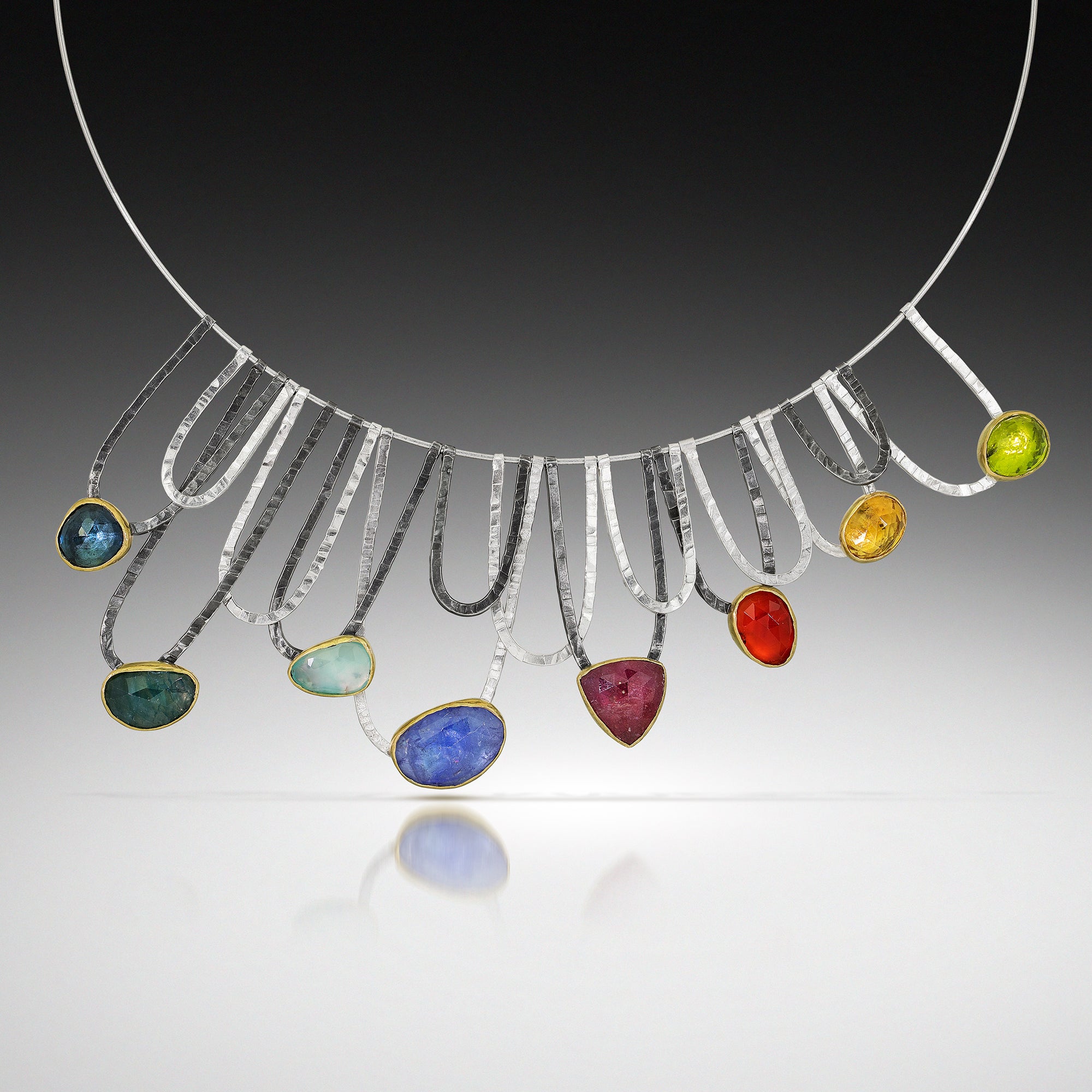 Cirque "Rainbow" - Sterling, 18k gold, gemstones necklace
