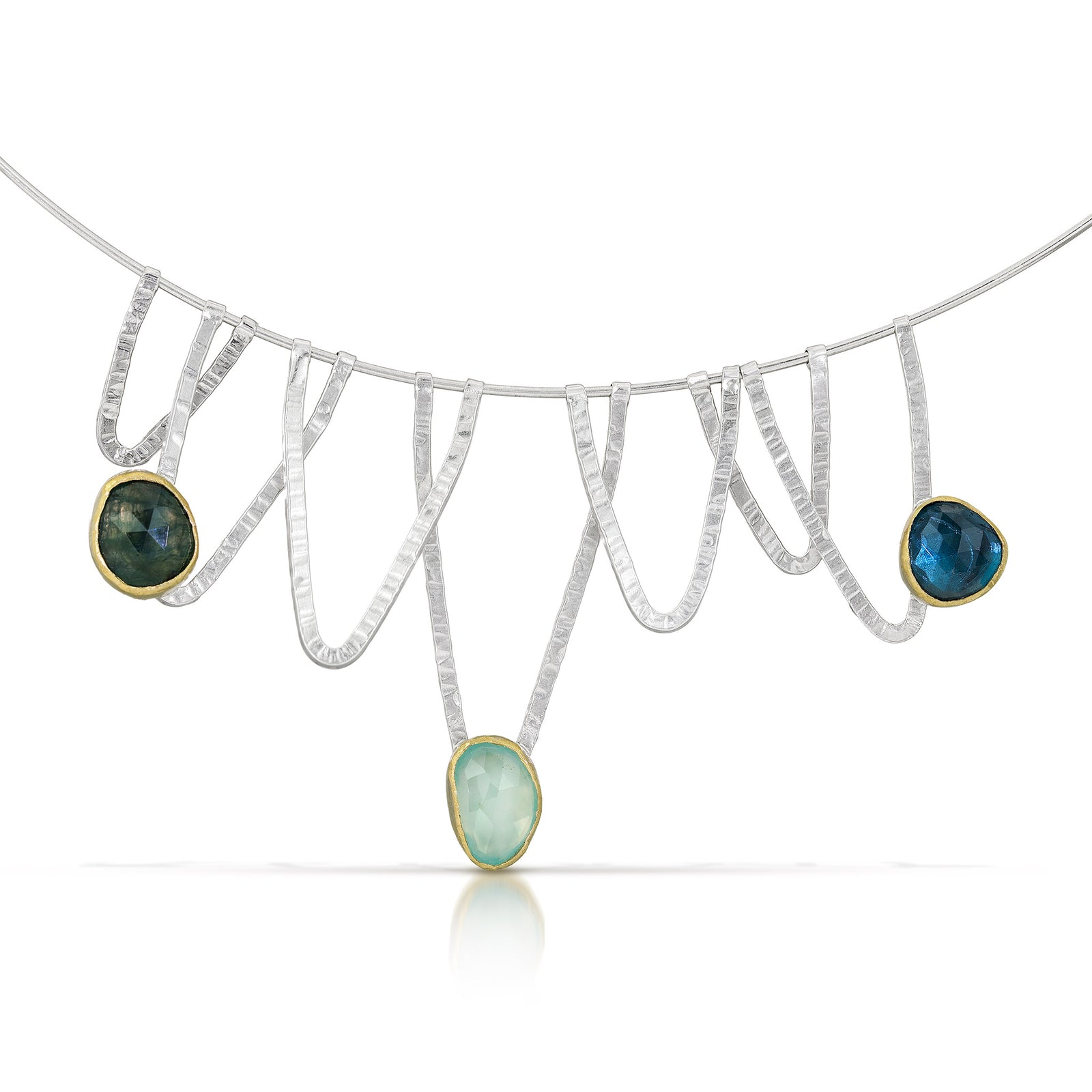 Cirque Trapeze in Blue - Sterling and 18k gold w/London Blue Topaz, Aquamarine, Moldavite