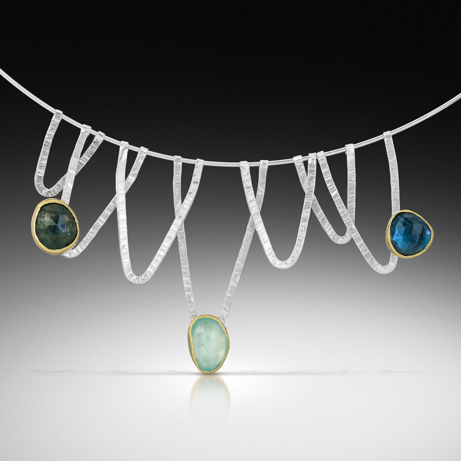Cirque Trapeze in Blue - Sterling and 18k gold w/London Blue Topaz, Aquamarine, Moldavite