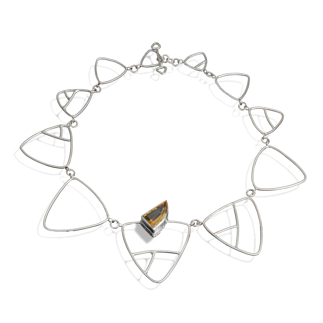 "Trillians" - Large Abstract Faceted Citrine on Sterling Chain