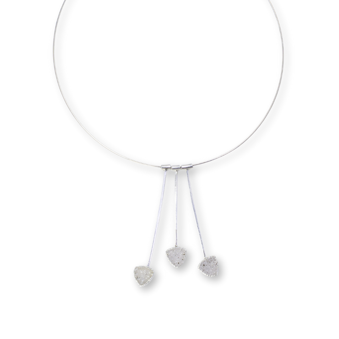 Pendulum Necklace- Small white triangles - Sterling, fine silver, drusy