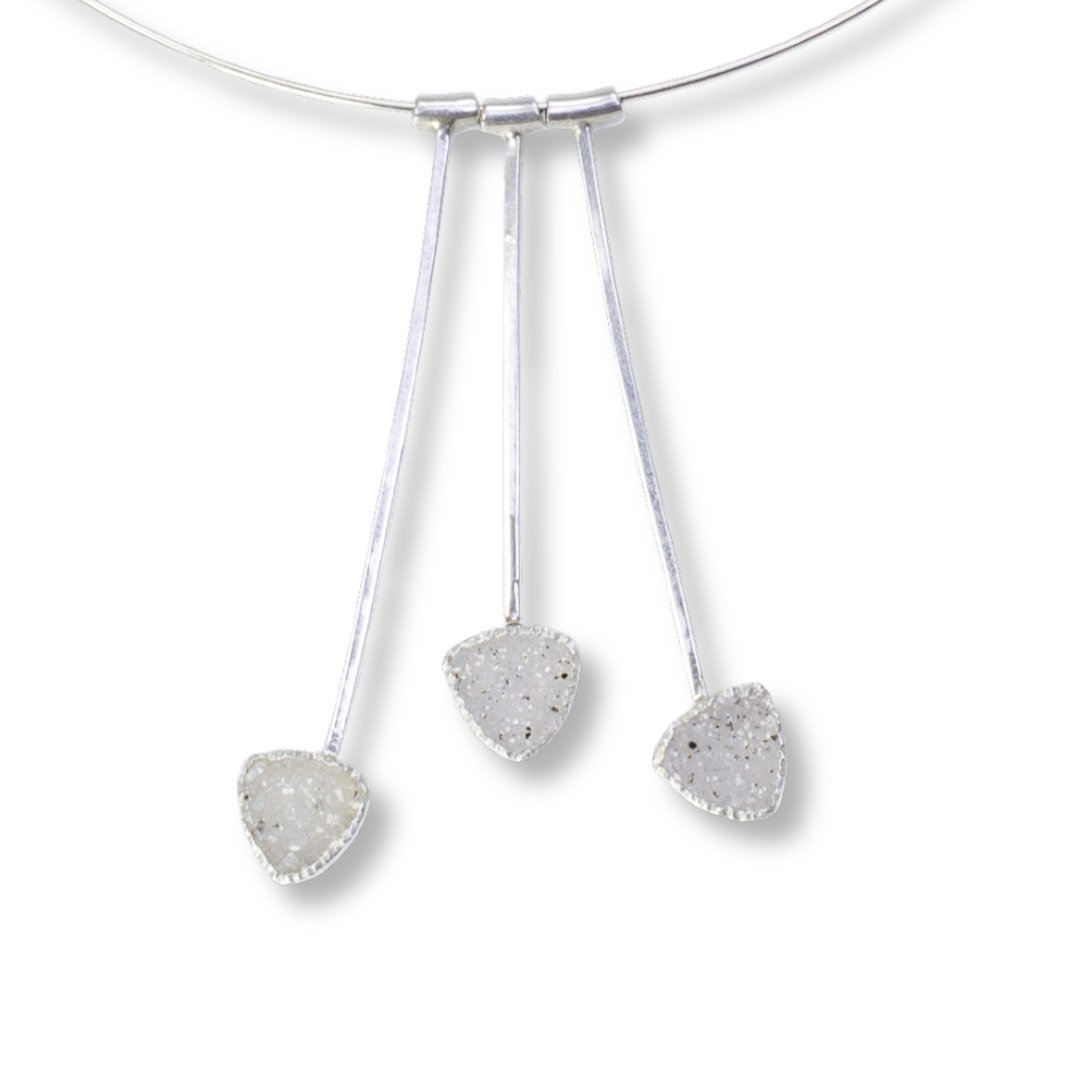 Pendulum Necklace- Small white triangles - Sterling, fine silver, drusy