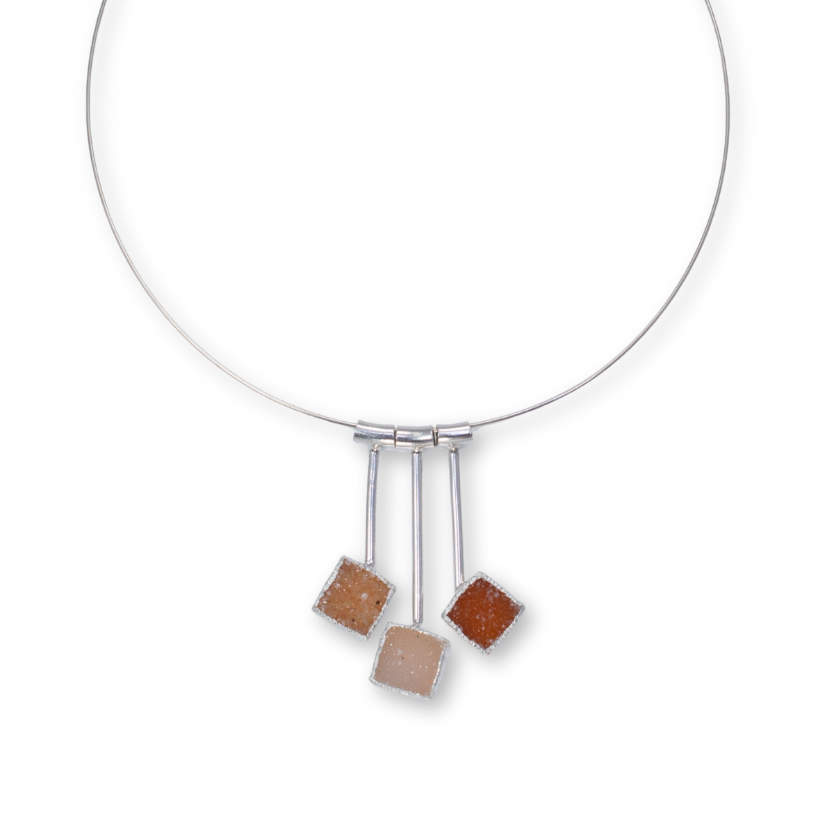Pendulum Necklace- Three orange med squares - Sterling, fine silver, drusy