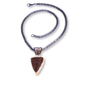 "Petrified" - SS, 18kt gold, Petrified Wood druzy, raw diamond