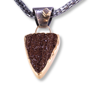"Petrified" - SS, 18kt gold, Petrified Wood druzy, raw diamond